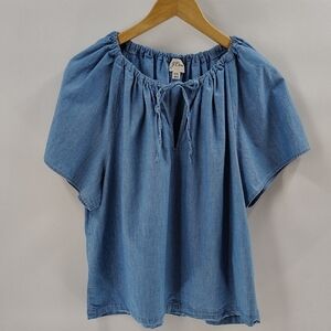 J. Crew Top Size XXL denim Chambray Blue Short Sleeve Adjustable Tie Front